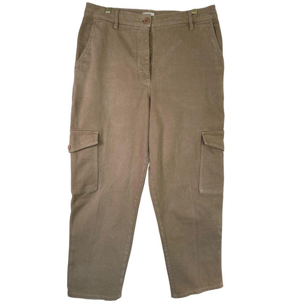 Wilfred Free Modern Cargo Utility Pants Size 10 Stretch Button Fly Tan Chinos...
